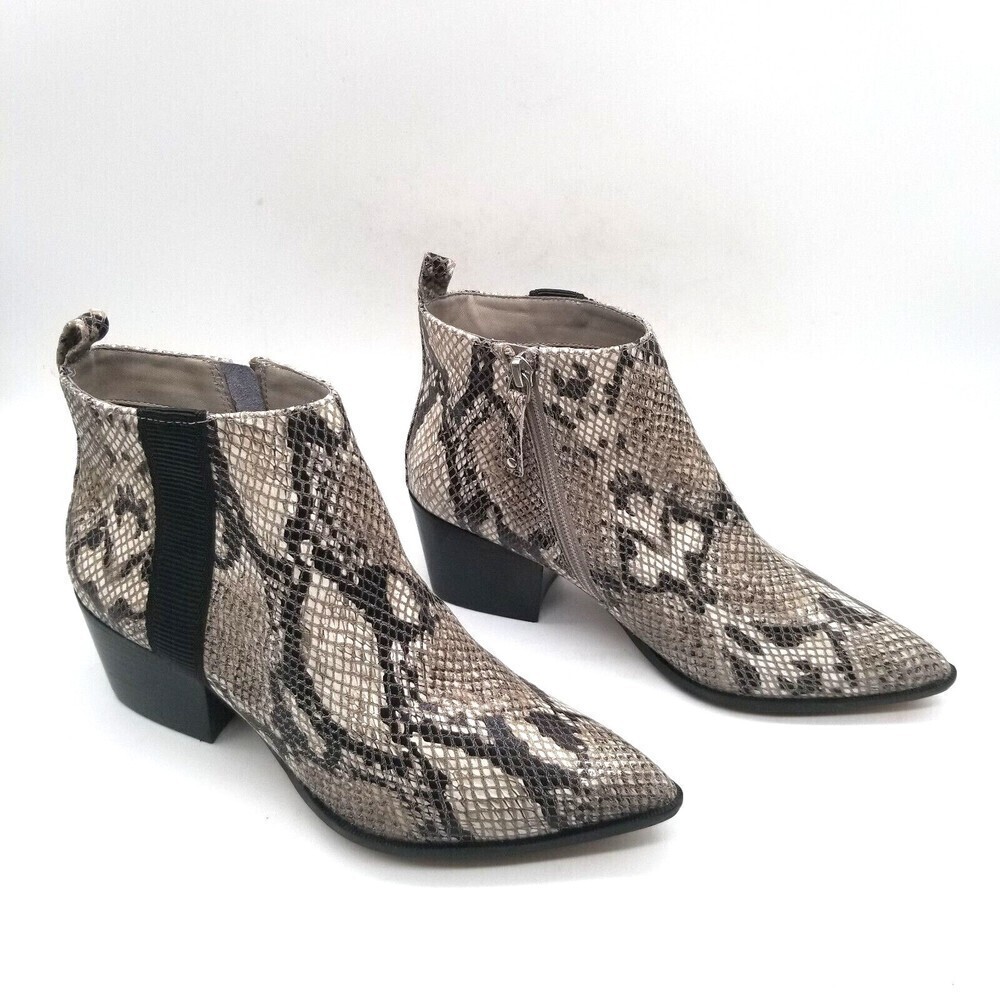 Linea Paolo Womans Tan Black Snake Print Zipper Ankle Booties Size 5.5 M